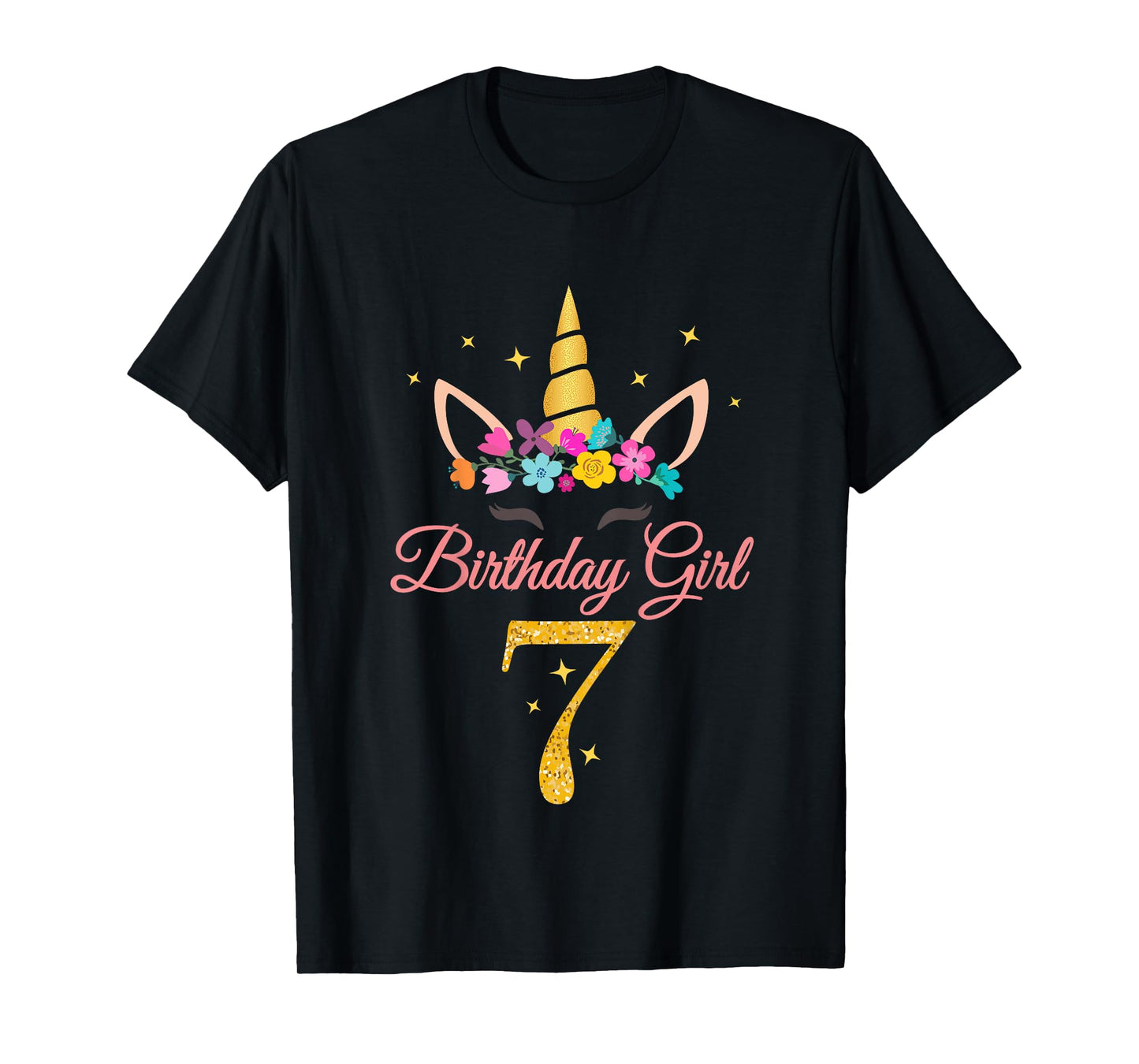 Kids 7 Birthday Girl Unicorn Design 7-Year-Old 7th BDay T-Shirt