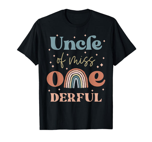 Uncle of Miss Onederful Boho Rainbow Niece First Birthday T-Shirt