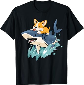 Corgi Shark Funny Corgi Riding Shark Dog Ocean Animal T-Shirt