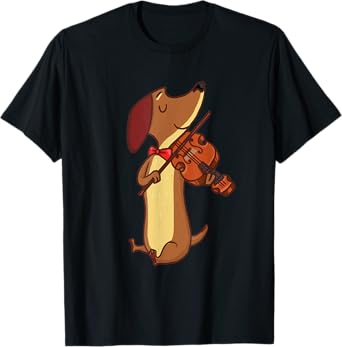 Dachshund Wiener Dog Playing Violin Cute Funny Violinist T-Shirt for Men Women Girls Kids