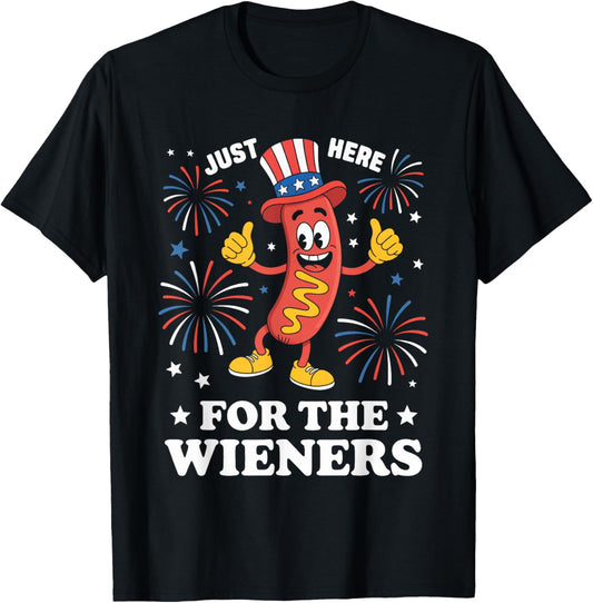 Just Here For The Wieners Funny Hot Dog 4th Of July American T-Shirt