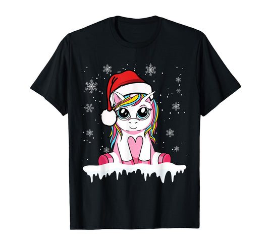 Cute Christmas Shirt Girls Women Santa Unicorn Christmas T-Shirt