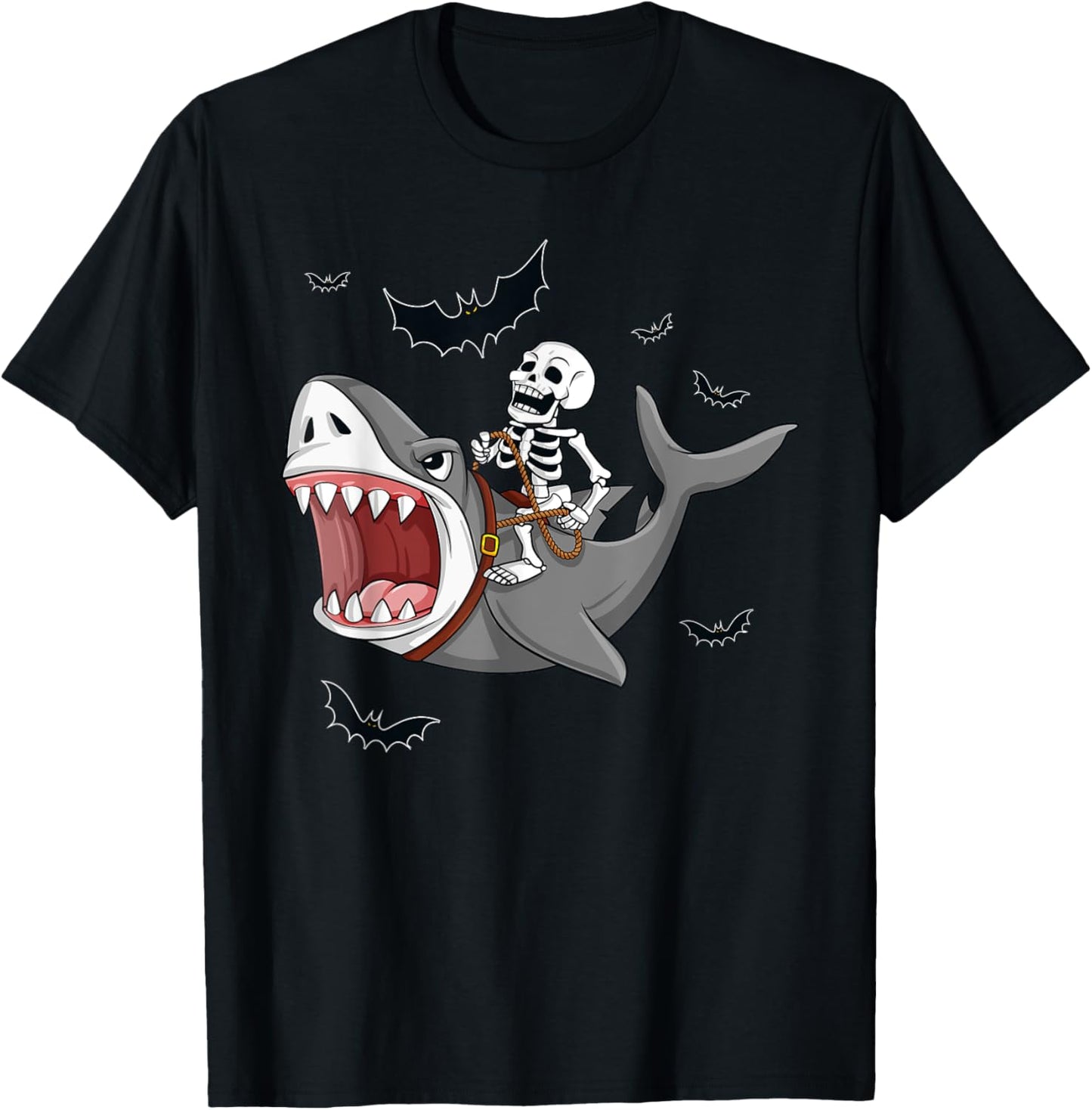 Skeleton Riding Shark Scary Halloween Boys Girls Kids T-Shirt
