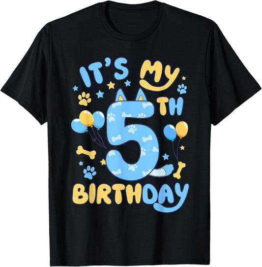 Kids 5th Birthday Boy Girl Dog Birthday Party 5 Years Old T-Shirt
