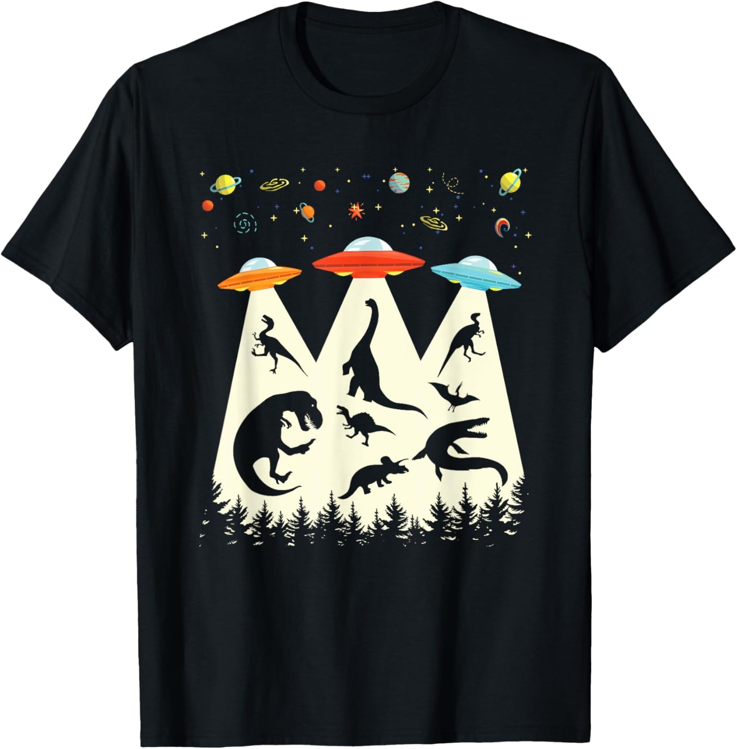 Funny Dinosaur UFO Lover Retro Vintage Alien Abduction T-Shirt