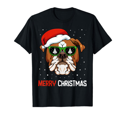English Bulldog Santa Hat Christmas Pajama Dog X-Mas Tree T-Shirt