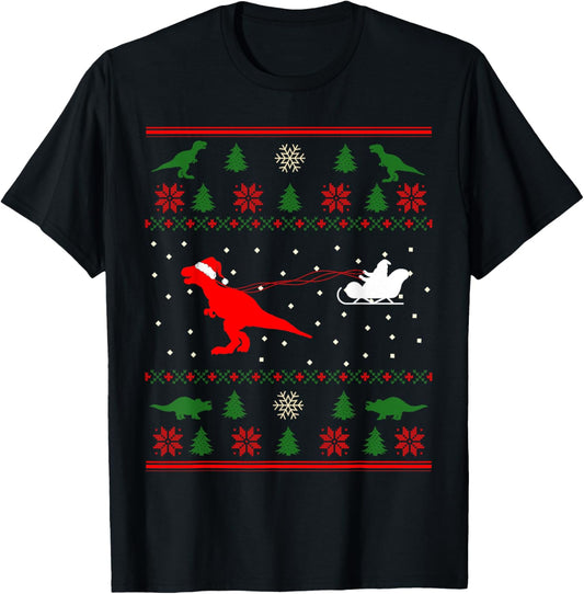 Dinosaur Ugly Christmas Sweater Xmas Outfit For Adults Kids T-Shirt