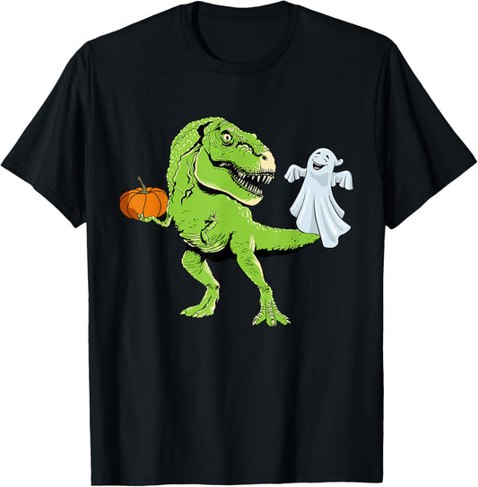 Dinosaur Ghost Lazy Halloween Costume Funny T-Rex Pumpkin T-Shirt