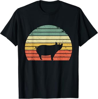 Vintage Pig Shirt Retro Sunset Colors Silhouette Pig T-Shirt