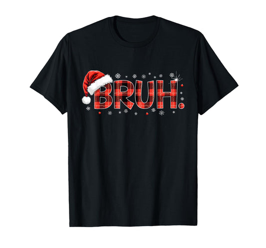 Bruh Christmas Plaid Gifts For Teens Boys Kids Xmas Pajamas T-Shirt