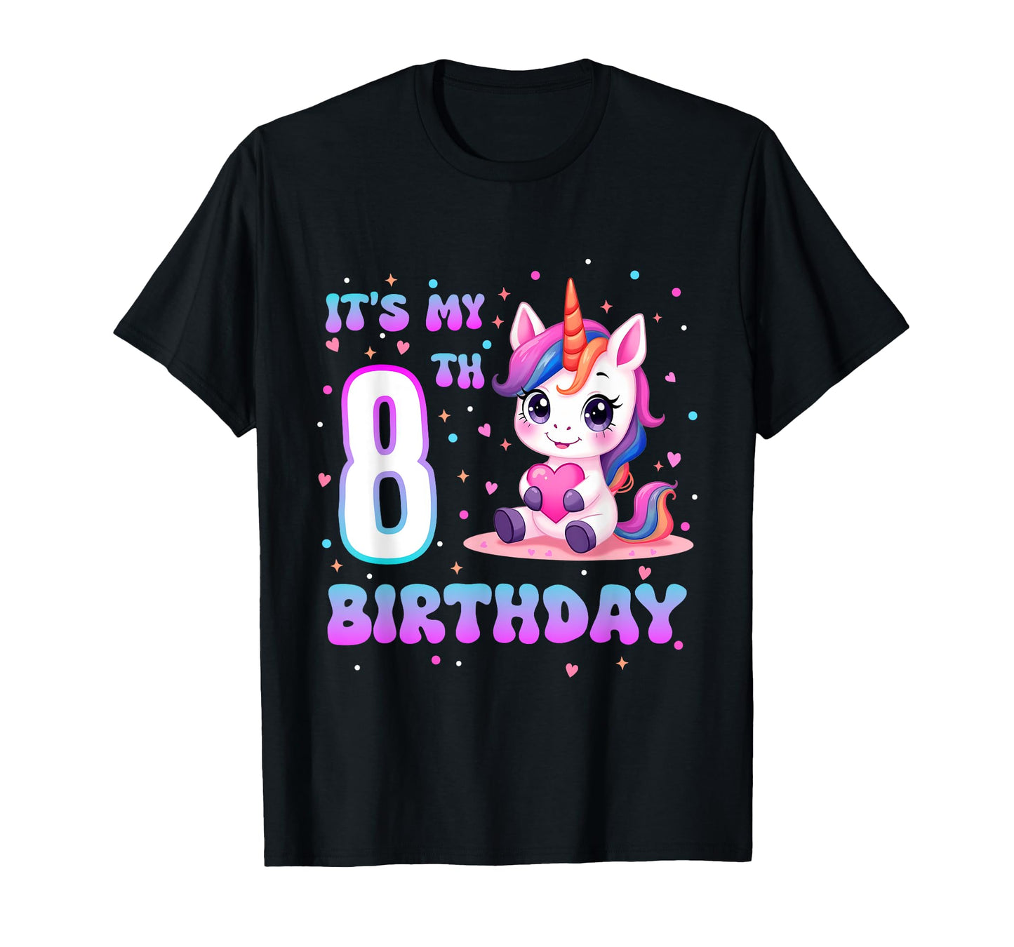 It’s My 8th Birthday Girl 8 Year Old Cute Unicorn Party T-Shirt