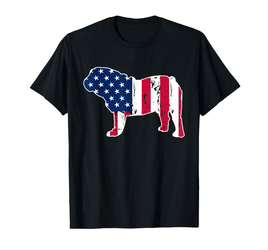 English Bulldog Dog Lovers American Flag 4th of July T-Shirt