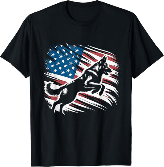 German Shepherd Dog American Flag Art Design T-Shirt