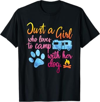 Just A Girl Who Loves To Camp With Her Dog Cute Camping T-Shirt