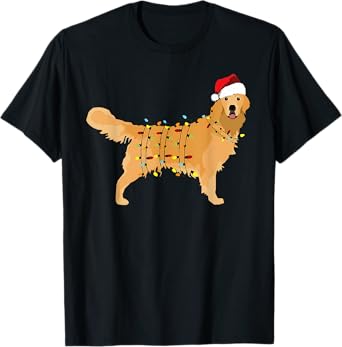 Dog Golden Retriever Santa Christmas Xmas Lights Pajamas Men Women Kids T-Shirt