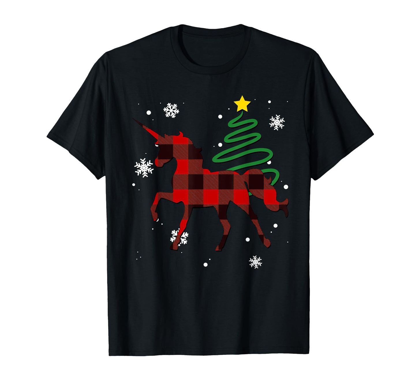 Red Plaid Unicorn Buffalo Magical Family Pyjama Christmas T-Shirt