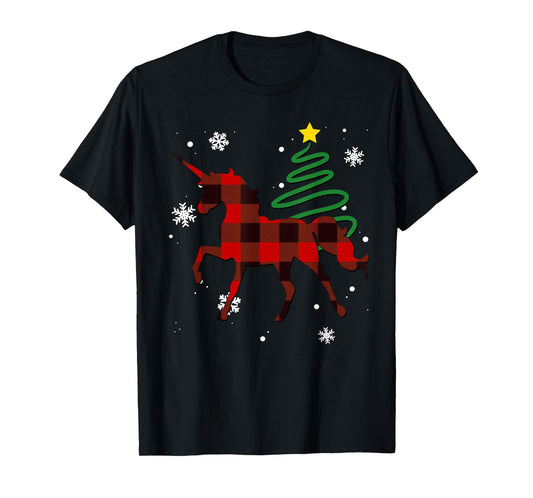 Red Plaid Unicorn Buffalo Magical Family Pyjama Christmas T-Shirt