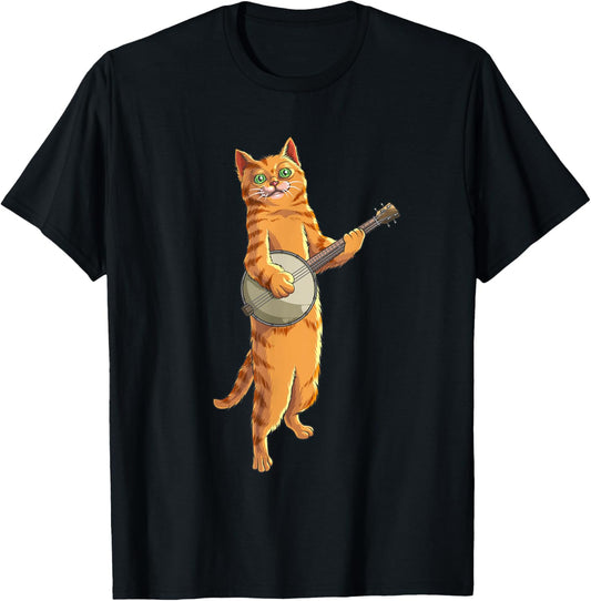 Funny Cat Playing Banjo Bluegrass | Cool Musician Gift T-Shirt