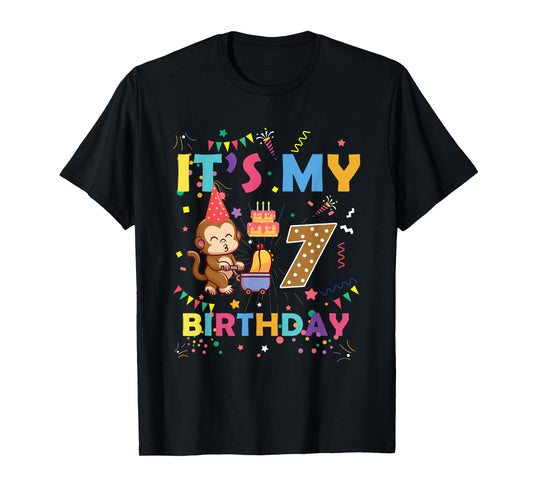 It's My 7th Birthday Monkey 7 Year Old Boys Girls Kids T-Shirt