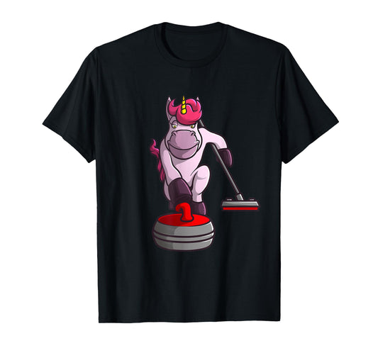 Funny Unicorn Curling Design For Men Women Curling Player T-Shirt