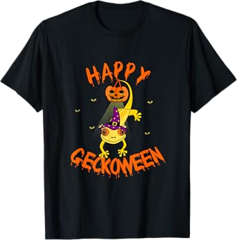 Funny Halloween Cute Crested Eyelash Gecko Pumpkin Shirt T-Shirt