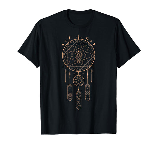 Gamma Ray Dream Catcher Owl Nature T-Shirt - Women's Unisex-Adults Black Short Sleeve Classic Fit Cotton 60% Polyester 40% Size Small