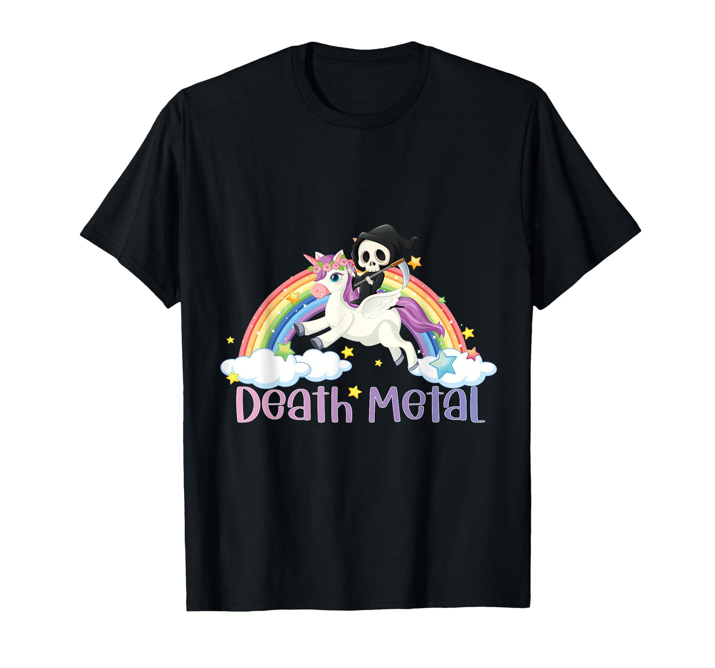 Grim Reaper Rainbow Colorful Stars Unicorn Death-Metal T-Shirt