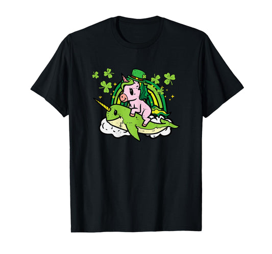 St Patricks Day Unicorn On Narwhal Irish Girls Kids Toddlers T-Shirt