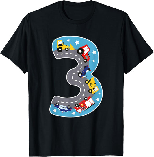 kids 3rd Year Birthday Party 3 Year Old Street Vehicles T-Shirt
