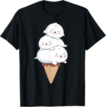Cute Ice Cream Seals Animal Cone T-Shirt