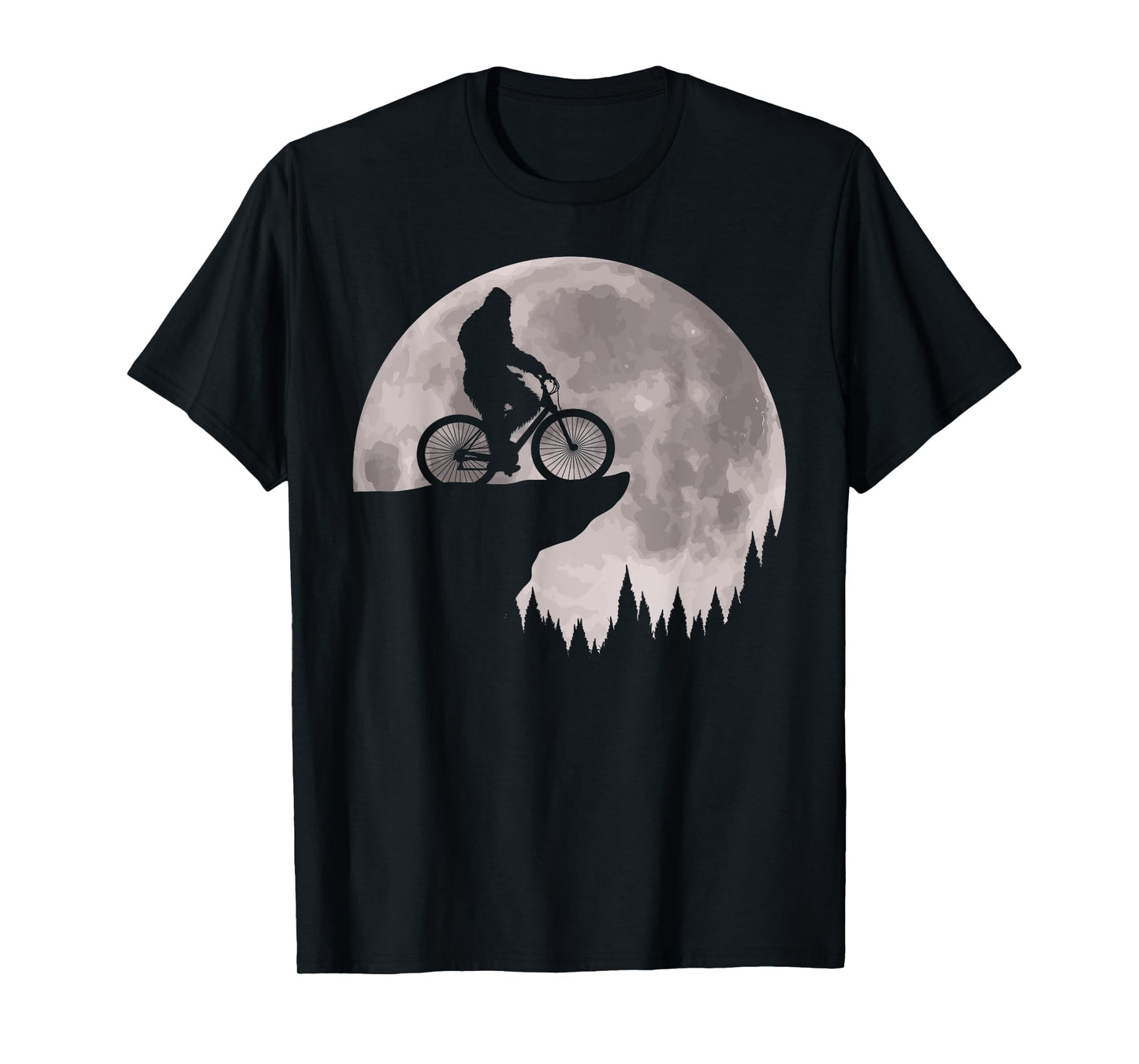Funny Bigfoot Riding Bike For Bikers! Cool Sasquatch Moon T-Shirt