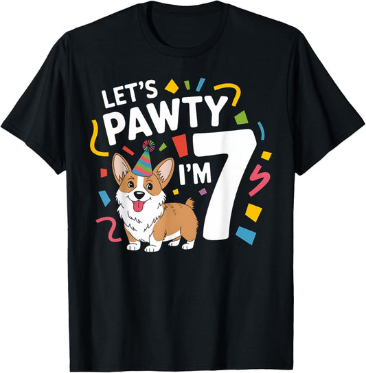 Corgi Birthday Pawty Dog Lover Animal 7th Birthday T-shirt
