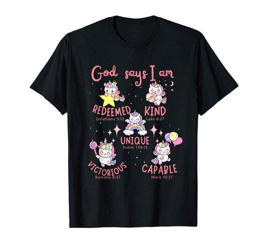 God says I am Unicorn Cute Christian Kids T-Shirt