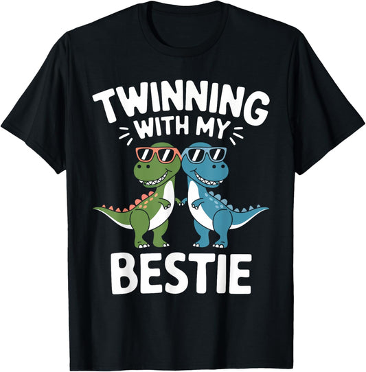 Twinning with My Bestie Funny Dinosaur Best Friend Twin Day T-Shirt