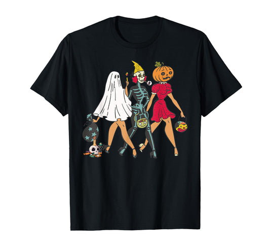 Halloween Witch Pin Up Retro Vintage Pumpkin Women T-Shirt