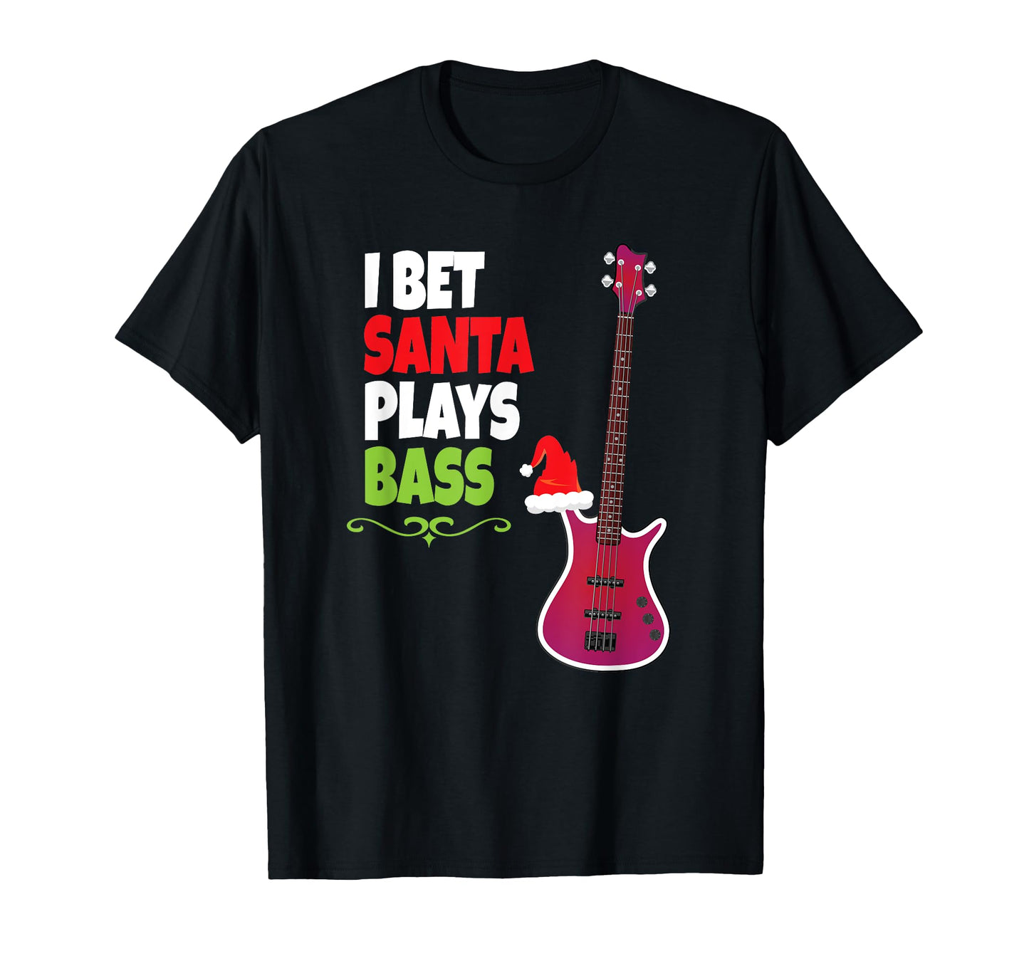 Gift for Bass Guitar Player - Cool Santa Christmas T-Shirt