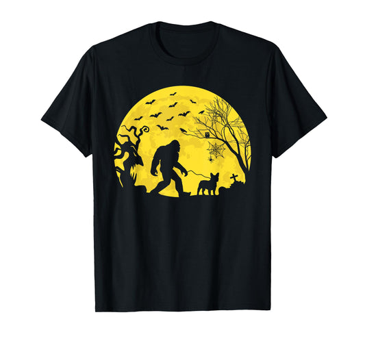Halloween Bigfoot Walking French Bulldog T-Shirt