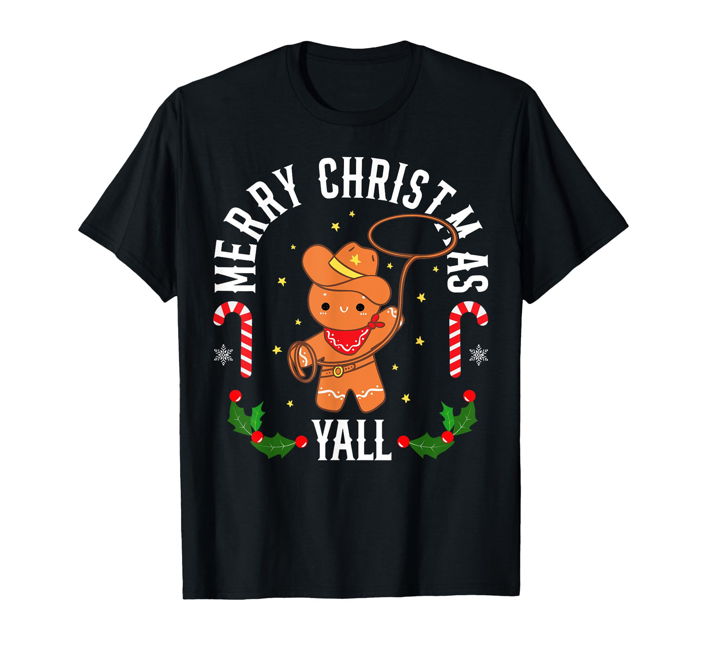 Merry Christmas Yall Gingerbread Cowboy Man Howdy Retro Xmas T-Shirt