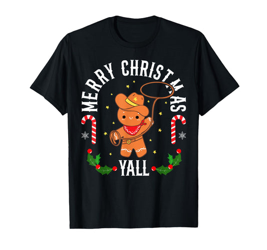 Merry Christmas Yall Gingerbread Cowboy Man Howdy Retro Xmas T-Shirt