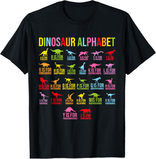 Types Of Dinosaurs Alphabet A-Z ABC Dino Identification T-Shirt