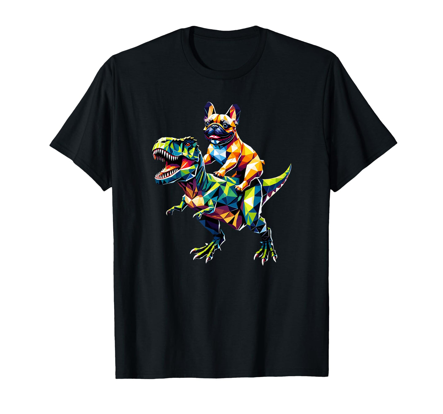 Geometric Art Dinosaur T-Rex French Bulldog Frenchie T-Shirt for Men Women Kids