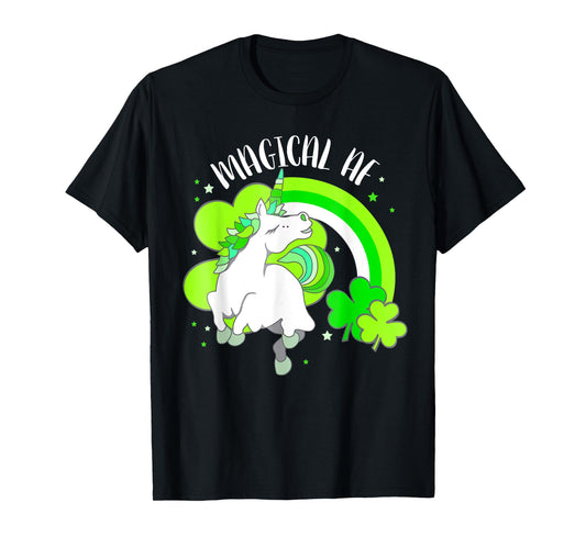 Funny Unicorn Shamrock Rainbow Magical AF St Patricks Day T-Shirt