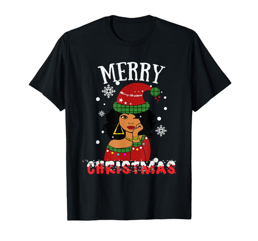 Black African American Merry Christmas Melanin Women Santa T-Shirt