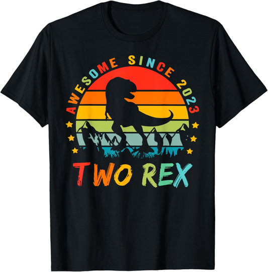 Two Rex 2nd Birthday Gift Second Dinosaur 2 Year Old T-Shirt