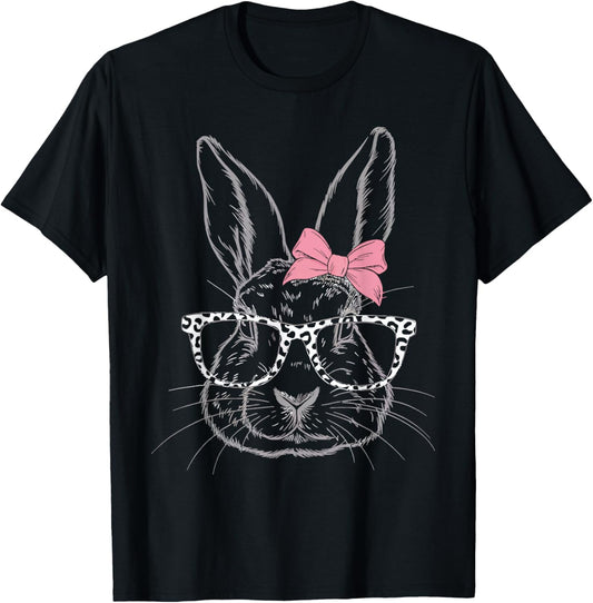 Cute Rabbit Bunny Wearing Leopard Glasses Design T-Shirt
