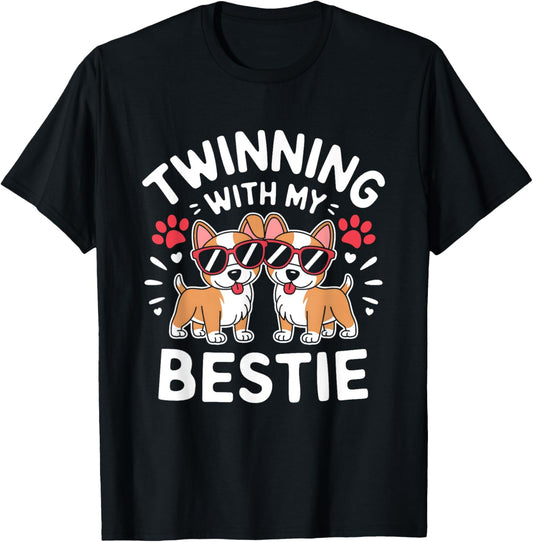 Twinning With My Bestie Dog Cute Friends Matching T-Shirt
