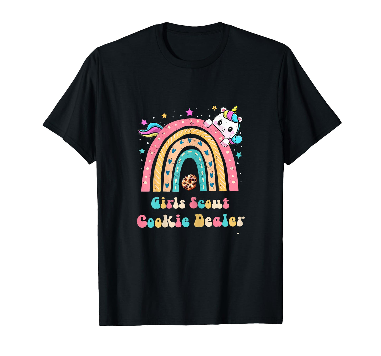Scouts for Girls Cookie Dealer : Rainbow and Unicorn Design T-Shirt