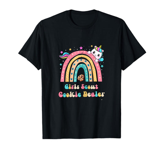 Scouts for Girls Cookie Dealer : Rainbow and Unicorn Design T-Shirt