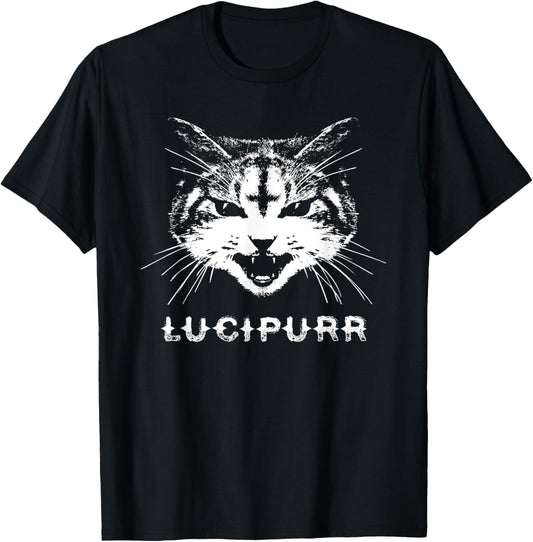 Lucipurr Satanic Lucifer Devil Cat w/ Inverted Cross T-Shirt