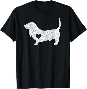 Vintage Basset Hound Heart Silhouette Dog Puppy Mens Womens T-Shirt